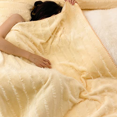 Soft Fuzzy Blanket,Yellow Fluffy Microfiber Plush Throw Blanket Long Hair Fluffy Throw Blanket For Sofa Bed 60X80In #TOP5