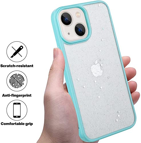 Image of MIDOS Back Cover Compatable with iPhone 13 Glitter Case for Girls Star Bling Cute Sparkly Transparent Glitter Case for iPhone 13 (Mint)
