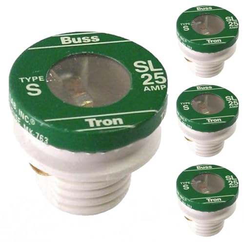 Diodesy- Bussman Rejection Base Plug Fuse Block Time Delay 25 Amp Green Finish Screw-in Body Series-S Fuse Threads into SA Adaptors Type S 125 Volts UL Listed Pack of 4