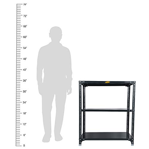 Image of Mil-Nil Prime CRC Sheet 3 Shelf Multipurpose Slotted Angle Rack, 36 x 36 x 18 Inch, 22 Gauge (Grey) 16 Gauge Angles
