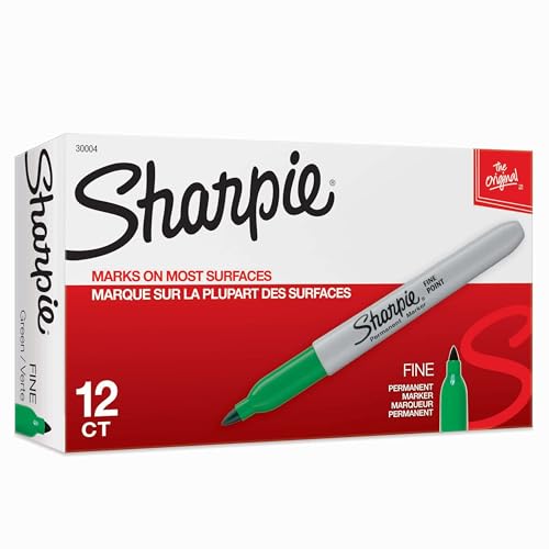 Image of Sharpie Permanent Markers, Fine Point, Green, 12 Count