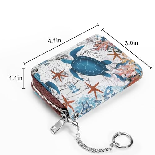 Image of Mayski Credit Card Holder, Zipper Credit Card Wallet for Women, Small Accordion Card Cases Holder, KeyChain Wallet, Business Card Holder, Sea Turtle