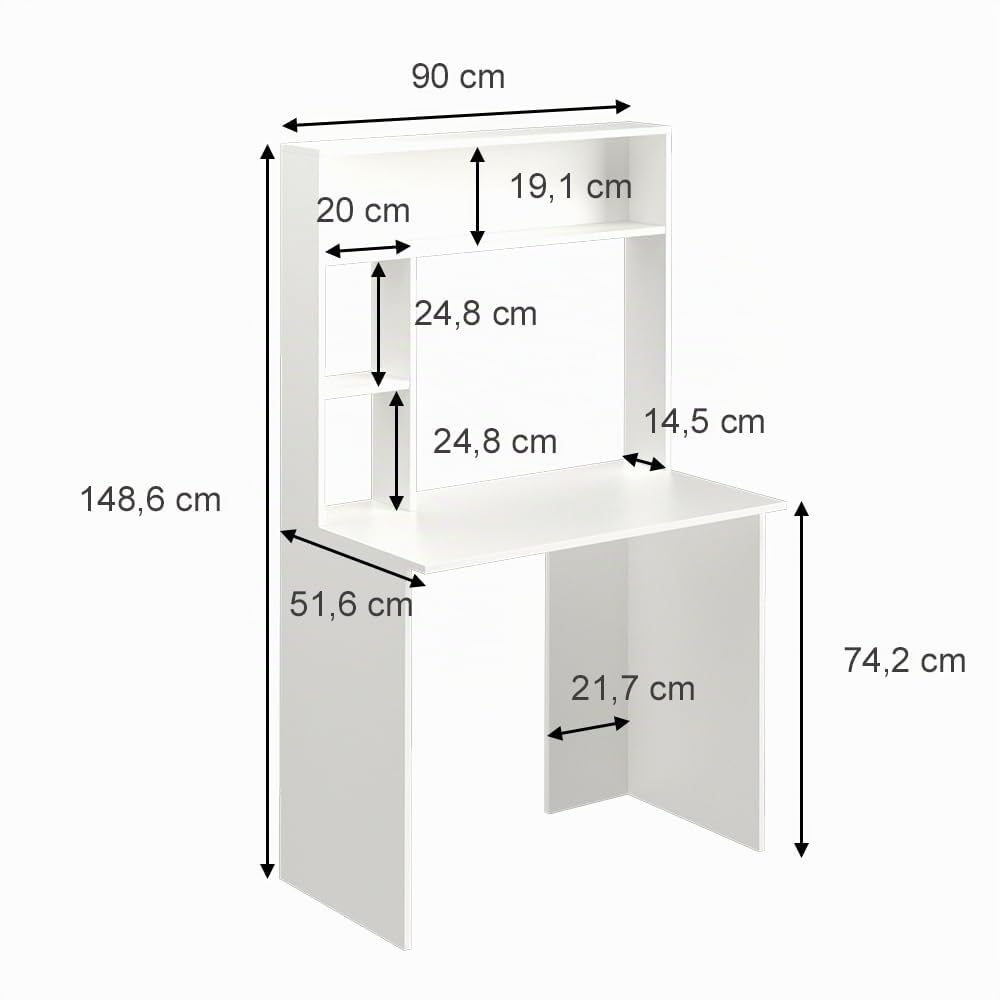 Vicco Bureau Albano, Blanc, 90x51.6cm | avec étagères ouvertes et fermées pour le rangement
