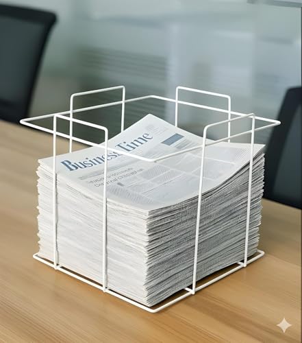 Image of Newspaper Storage Box for Home Iron Wrought Foldable Newspaper Rack Stand, Durable Powder-Coated Organizer for Home Office Library (White)