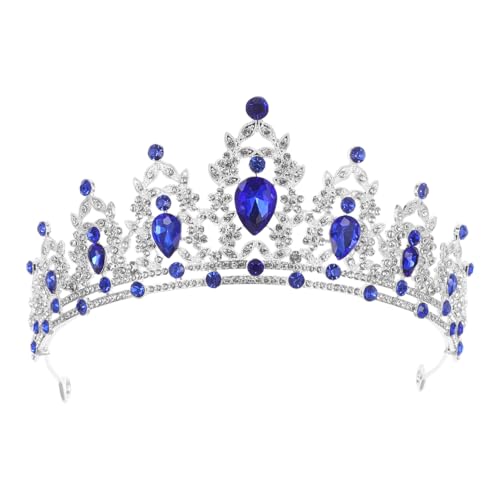 Balacoo Barocke Damen Krone Silber Blau Prom Headpiece mit Funkelnden Kristallen Tiara für Braut...
