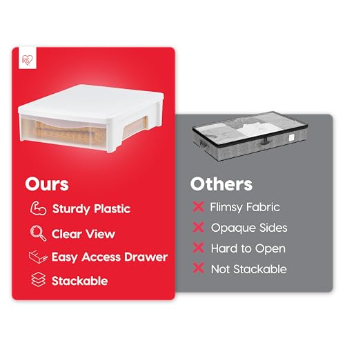 Image of IRIS USA 22 Qt Under Bed Storage, Stackable Organizer Bin Plastic Container with Sliding Drawer, 2 Pack, Multi-Purpose for Clothes, Shoes, Bedding, White