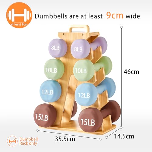 Wooden Dumbbell Rack Stand Gift for Fitness Lovers, Compact A-Frame Weight Holder for 8-15lb Dumbbells, Stylish Space-Saving Organizer for Home Gym (Dumbbell Rack Stand Only) by Flycoop - Image 4
