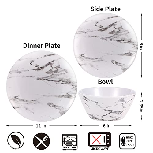 Cuaeibey Melamine Dinnerware Set-12 Piece Unbreakable Dinner Dishes Set Service For 4 Bpa-Free Dishwasher Safe Plates And Bowls Sets Camping Dish Set For Indoor Outdoor Dining Party Rv （White Marble） #TOP2