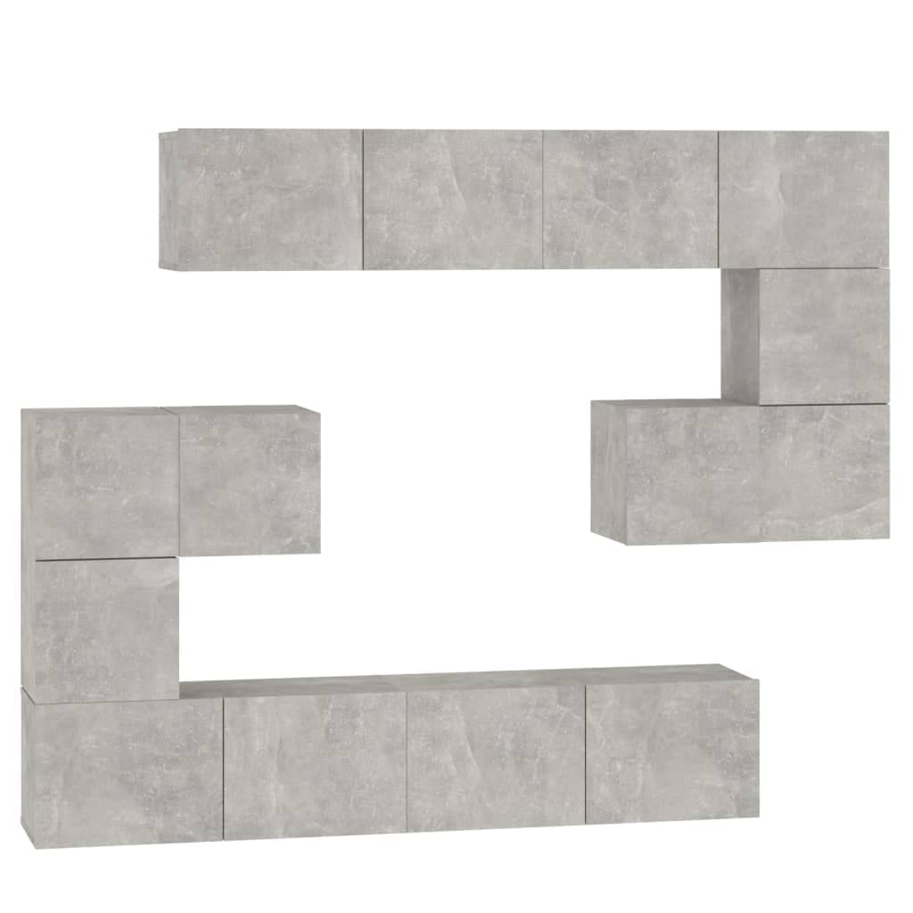 Meuble TV suspendu bois gris béton Ensemble meuble TV flottant salon 8x