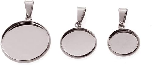 Miniatura 8 de EXCEART Juego de 20 bandejas colgantes de acero inoxidable, cabujón redondo, biseles, base en blanco, para fotos, collares, pulseras, joyería