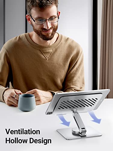 Ugreen 360° Rotating Tablet Stand Holder Adjustable With Rotating Base, Foldable Tablet Holder For Desk, Home Office Desk Accessories Compatible With Ipad Pro Air Mini And More, Silver #TOP3