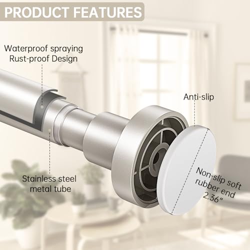 Image of BRIOFOX Shower Curtain Rod Adjustable 18-64 Inch, Stainless Steel Spring Tension Shower Rod No Drilling Non Slip, Silver
