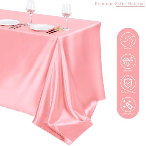 Image of TURSTIN 4 Packs Pastel Rainbow Satin Tablecloth 102 x 58 Inch Overlay Satin Table Cover Rectangle Bright Silk Tablecloth Smooth Fabric Table Decoration for Wedding Banquet Party Events