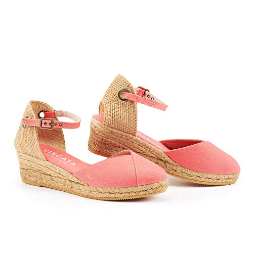 Image of Viscata Pubol Espadrille Canvas Low Wedges with Ankle Strap Spain Handmade 2 inch Heel Women's Sandals with Breathable Organic Cotton Canvas and 100% Natural Jute for all Occasions: Casual, Work, Party