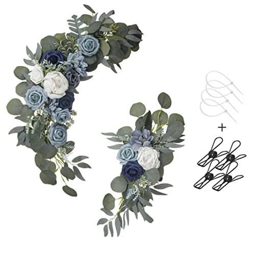 Gkvszy Wedding Flower Swag (Set of 2) for Wedding Welcome Sign Arch Artificial Flower Floral Swag Decor Wedding Ceremony Reception Party Decoration Navy, Dusty Blue and White