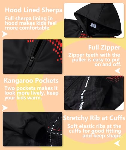 V VALANCH Kids Full Zip Hoodie Fleece Lined Jackets Boys Pullover Coat Winter Hooded Sweatshirts for Boys Girls 6-15 Years3