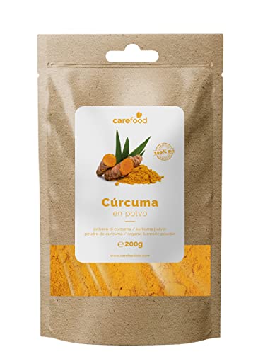 Carefood - Cúrcuma Ecológica en Polvo - Superfood Cúrcuma 100% Bio y Apta para Veganos - Superalimento Orgánico Ideal para Leche Dorada, Comidas, Condimentos y Desayunos - 200 g