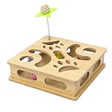 MUCAOL Interactive Wooden Cat Puzzle Toy Box Indoor Hunting Play Toy to Stimulate Your Cat’s Energy and Instincts (Burlywood)