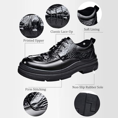 Men's Printed Leather Platform Oxfords Classic Lace Up Round Toe Comfortable Non-Slip Height Increasing Shoes Business Work Wedding Party Dress Shoes3