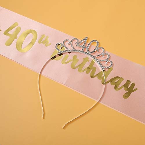 Rose Gold Happy 40th Birthday Sash and 40 Birthday Tiara Rhinestone Crown Headband for 40 Birthday Gift Women Party Decoration