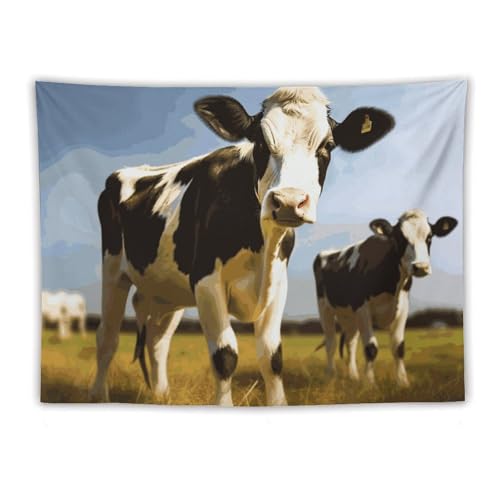 Tapisserie murale vache mignonne grand format 152x203 cm pour deco de chambre
