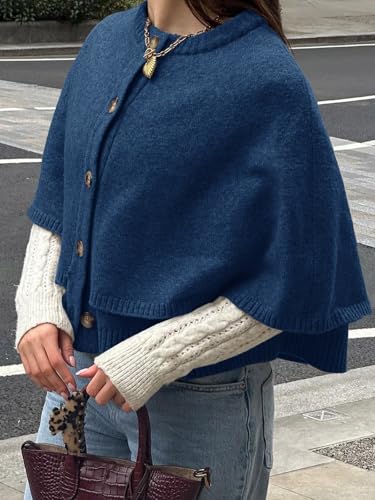 Image of Saodimallsu Womens Cropped Cape Cardigan Button Up Crew Neck Jacket Shawl Fall Trendy Knit Sweater
