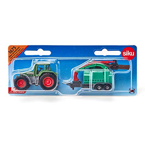 siku 1675, Fendt Traktor mit Holzhäcksler, Forstwirtschaft, Metall/Kunststoff, Grün, Inkl. Baumstamm, Drehbarer Kran – Bild 7