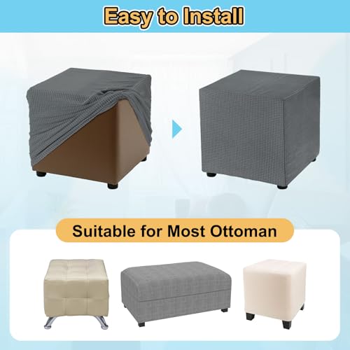 Funda otomana gris oscuro XL para taburete rectangular de 130-160 cm 5