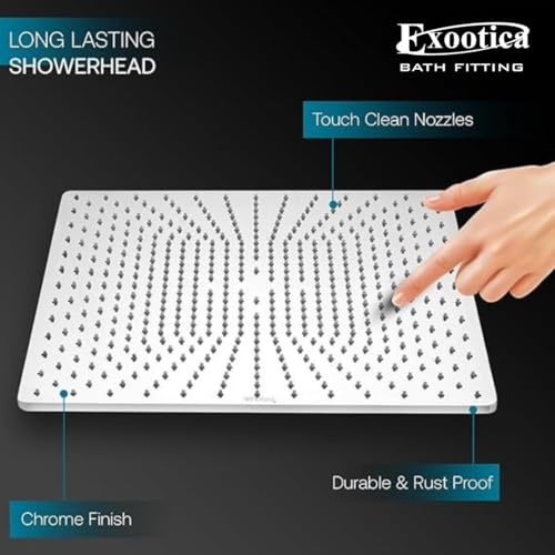 Image of Stainless Steel 304 Shower Head | 1Pc, 4 x 4In Size, Silver | Heavy Metal, Ultra Slim Square Luxury Bathroom Overhead Shower - Soft