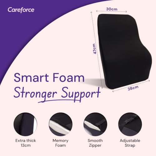 Image of Careforce Back Support for Chair Car Seat Back Support Office Lumbar Pain Relief Rest Pillow- Black