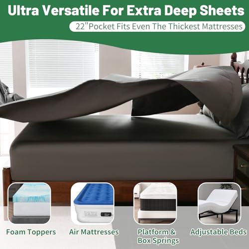 Image of Extra Deep Pocket King Sheets 18-24 Inch 100% Egyptian Cotton 1000 Thread Count Sateen Weave Soft Breathable 4 Pieces(King,Dark Grey)