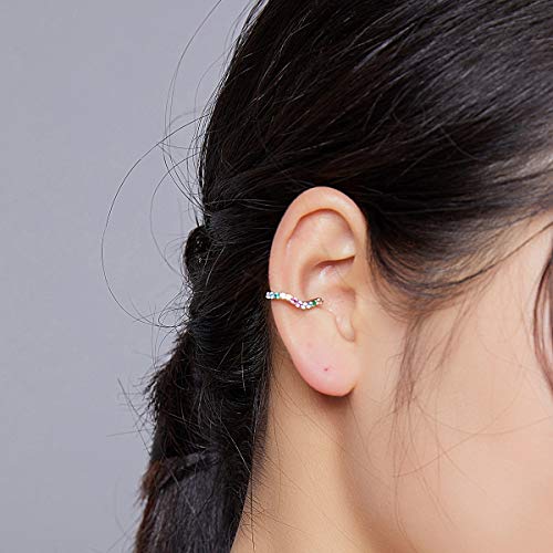 Colorful CZ Wave Ear Cuffs Cartilage Earrings S925 Sterling Silver Rainbow Crystal Rhinestone Non Piercing Clip On Wrap Earring Hypoallergenic Jewelry Gifts for Women4