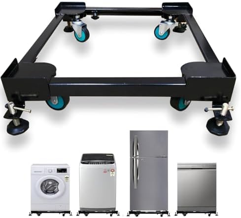 Heavy Duty Adjustable Wheeled Metal Washing Machine Stand/Trolley for Front‑/Top‑Load Washers, Refrigerators & Dishwashers (Adjustable 16.5"×19.5" to 30.5"×24.5", 180 kg)