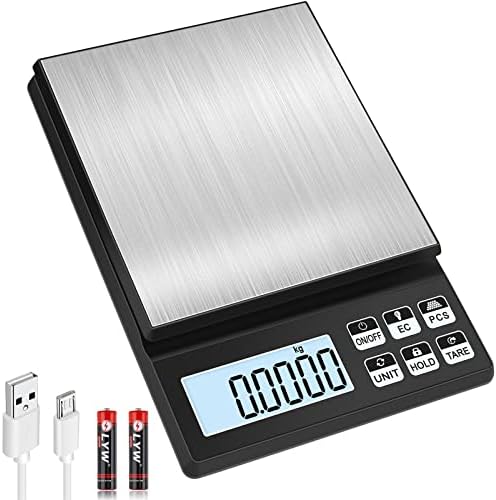 Digital Kitchen Scale, [5kg/0.1g] Diyife Rechargeable Food Scale,High Precision Pocket Food Scale with LCD Display, Tare Function Stainless Steel Platform, Digital Scale for Food, Medicin，Jewelry