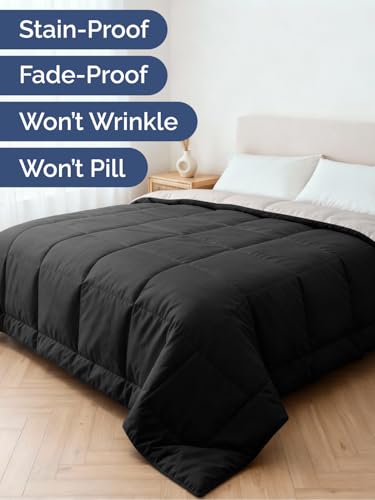 Image of Full Size, Black & Light Grey Alternative Down Comforter - Warm, Lightweight & Breathable Hotel Quality Bedding Set for Men, Women, Kids & Teens - All Season Cooling Microfiber Duvet Insert Comforter