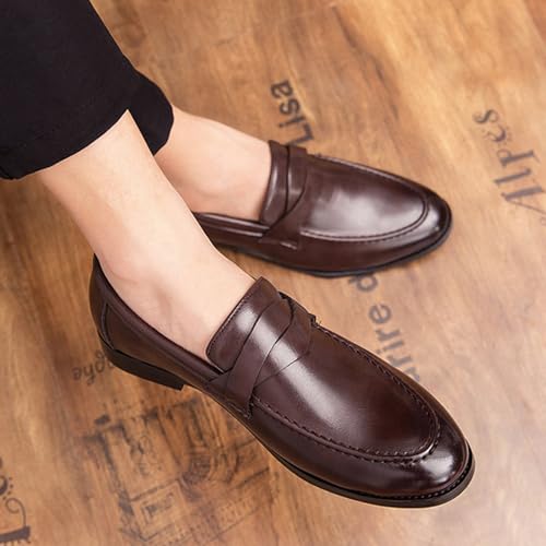 Men's Leather Chunky Heel Slip-On Loafers Stylish Round Toe Business Casual Dress Shoes Suitable for Dance, Party, Office, Wedding4