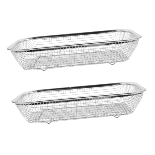 MAGICLULU 2個 ステンレス製キッチン用野菜ストレーナー 長方形メッシュバスケット 水切りかご 食材洗浄用 フルーツ対応 シンク上設置可能