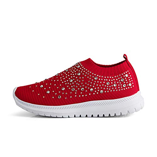 Image of GOSPT Women's Mesh Sport Shoes Rhinestone Glitter Slip On Ballroom Jazz Latin Dance Sock Sneakers