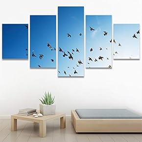 SIGNWIN 5 Panel Canvas Wall Art Birds Butterfly...