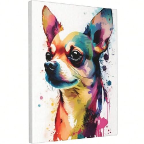 Toile chihuahua colorée lianyibo cadre 35x45cm idée cadeau déco