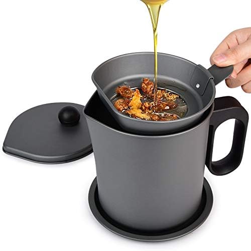 Bacon Grease Container with Fine Mesh Strainer, 1.7L Used Cooking Oil Container, Deep Kitchen Fat Filter Pot, Grease Keeper, Stainless Steel Large Frying Oil Disposal/Storage Can