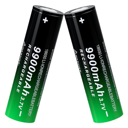 PAOWANG 18650 Rechargeable Battery 9900mAh 3.7Volt Flat Top 2 Pack 18650 Batteries for Headlamps LED Flashlights