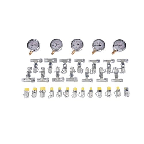 Hydraulikdruck-Testkit, 5 Messgeräte (10/100/250/400/600 bar), 13 Kupplungen, 14 T-Anschlüsse, 5 Testschläuche mit Tragetasche für Bagger-Traktoren-Maschinen Hopzty