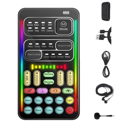 I9 Voice Changer Set, Live Sound Card kit (Including Headphones and 2 converters), 8 Different Sounds Effects, for Game Music Recording,Phone Computer Sound Changer