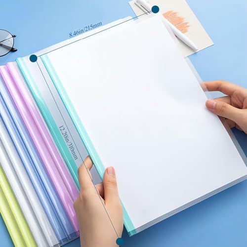 Image of SAYA Strip File Folder for Documents | A4 Transparent Sliding Bar Report Covers | 30 Sheet Capacity | Resume & Presentation Organizer Binder | Durable Grip Slide Bar | Pack of 10