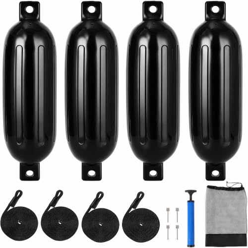 Garvee Boat Fenders, 8.5''x27'' Boat Bumpers for Docking, 4 Pack PVC Boat Dock Bumpers with Rope, Marine Boat Fender with Pump & Storage Bag for Fishing Boats, Yachts, Pontoon by Garvee - Used condition - US$70.65