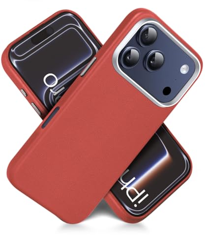 Image of WOW IMAGINE Back Cover for iPhone 17 Pro | Shockproof Tough Leather Texture Hard Mobile Case | Ultra Slim Non-Slip Grip | Inner Velvet Fabric | Metal Camera Ring - Crimson Red