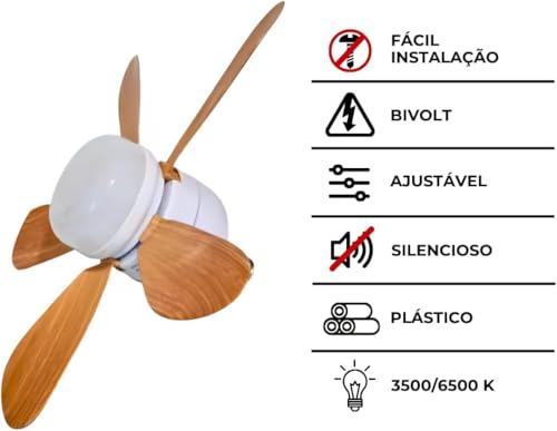 Luminária Ventilador Teto com Controle Remoto 5 Pétalas Bivolt