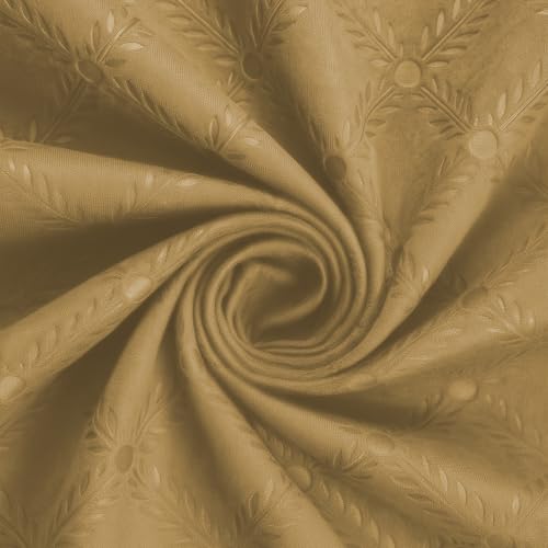 Image of LINENWALAS 100% True Blackout Long Door Curtains 9 Feet Long Set of 2 | Embossed Moonlight Design | Room Darkening Curtain | Thermal Insulated Curtains for Living Room (9 Feet, Golden Beige)