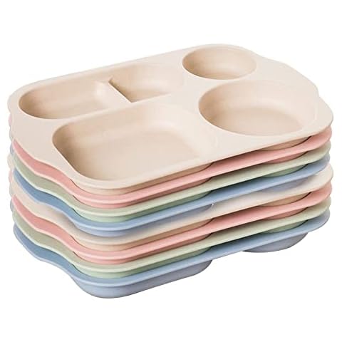 Cheeren 8 Pack Plastic Divided Plates Set for Kids Adults, Sectioned Meal Camping Dishes for BBQ, Microwave & Dishwasher Safe Cover